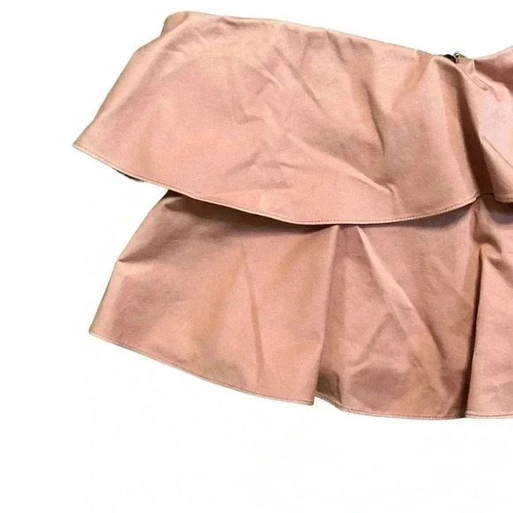 Rebecca Taylor Top Womens Sz 8 Cropped Strapless Ruffle Cotton Sateen Blush Pink - Picture 4 of 8